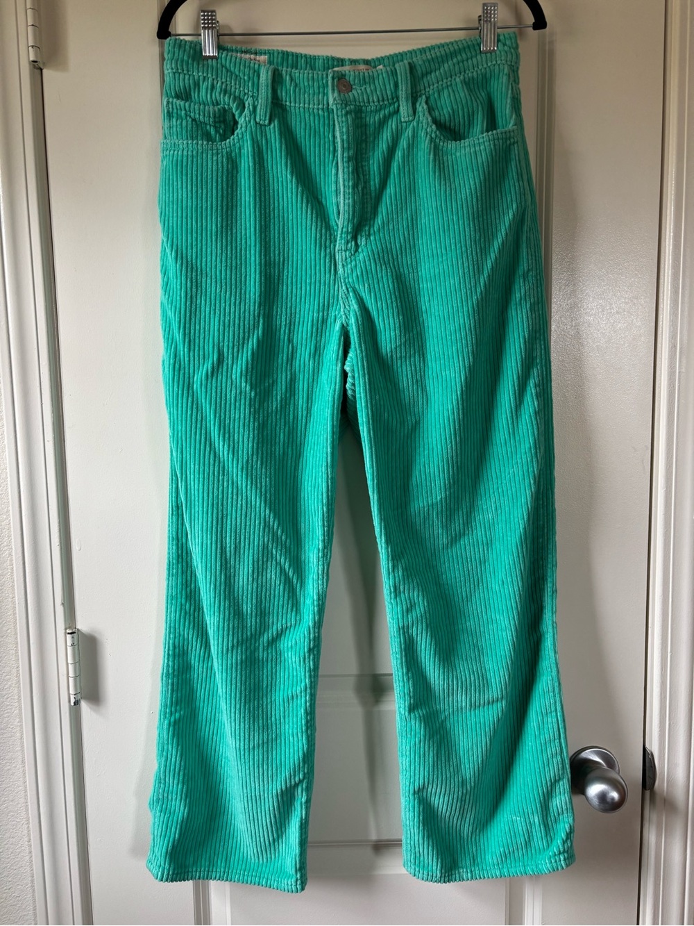 LEVIS Premium Ribcage Straight Ankle Bright Aqua Green Corduroy Pants Cropped